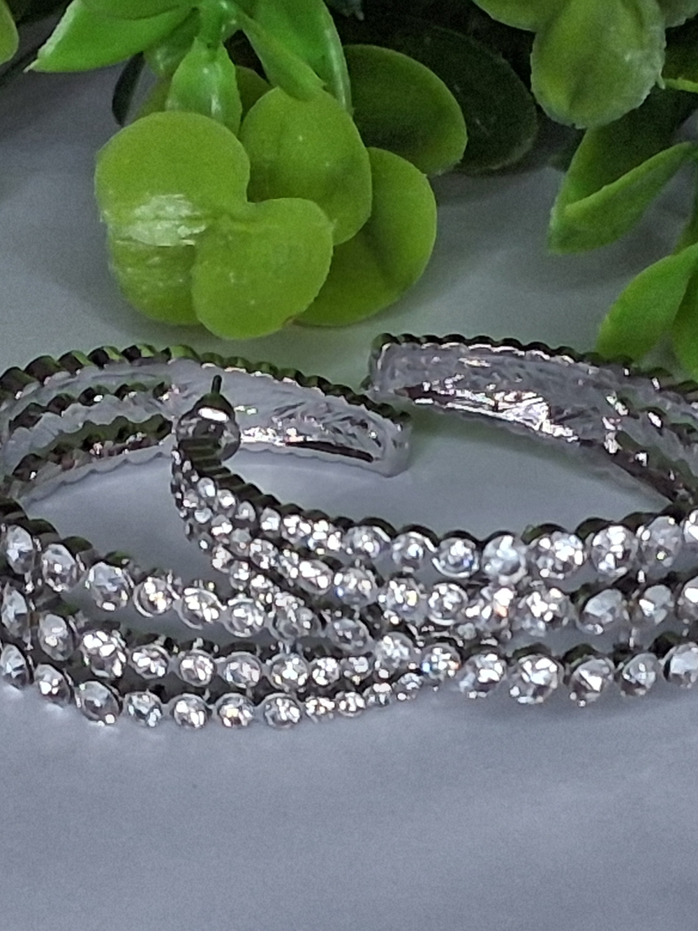 Silver Rhinestone Multi-Row Hoop Earrings - Picture 2 of 2